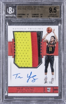 2018-19 Panini National Treasures Rookie Patch Autograph (RPA) #103 Trae Young Signed Patch Rookie Card (#04/99) – BGS GEM MINT 9.5/BGS 10